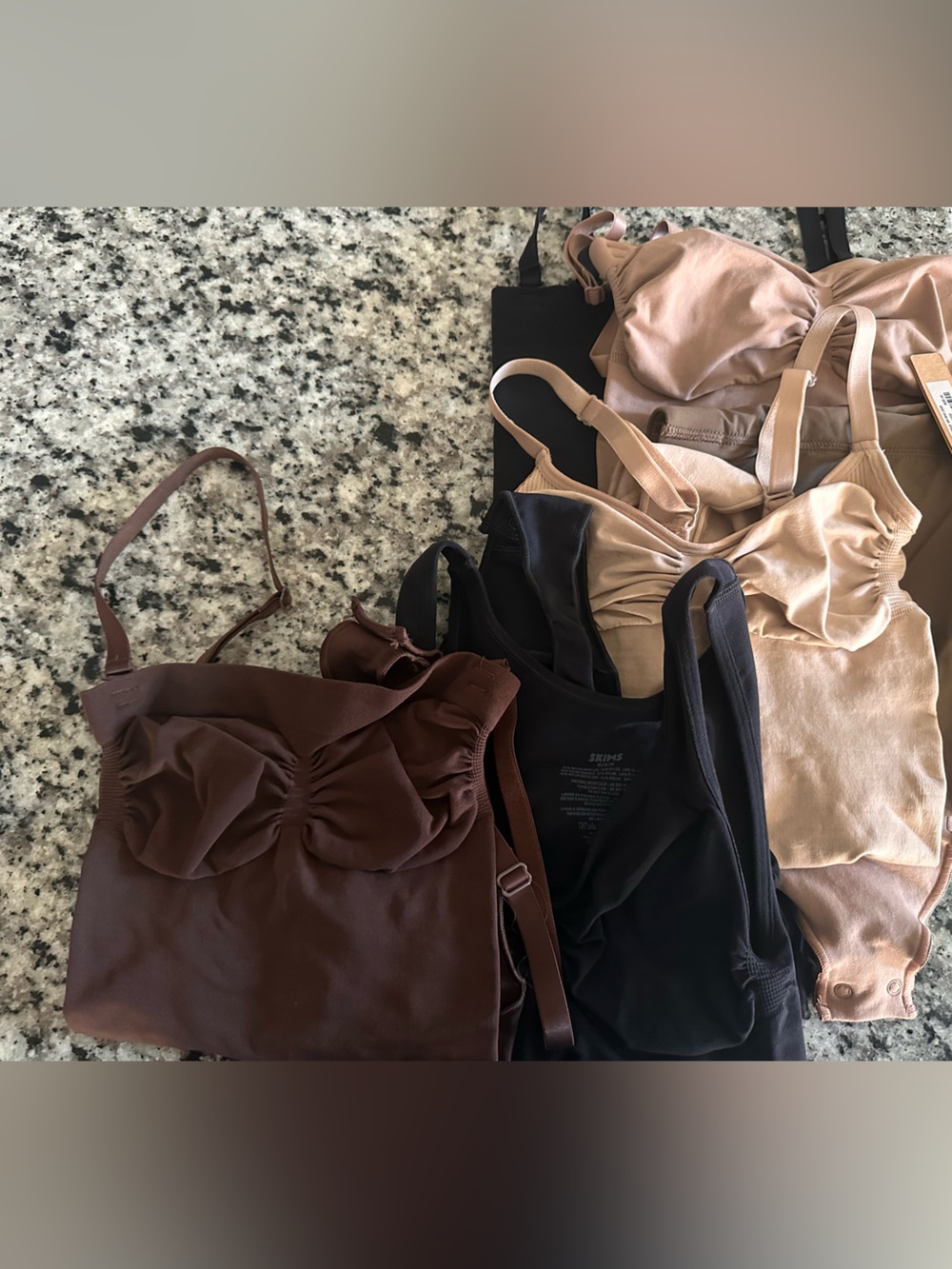 SKIMS Mixed Neutral Tank & Bodysuit Set in Brown, Black, Tan